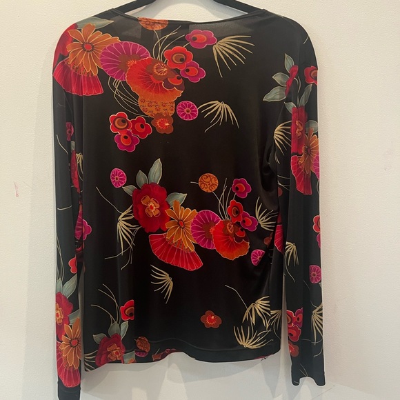 Chico's Black and Red Graphic Long Sleeve Blouse - Picture 2 of 3